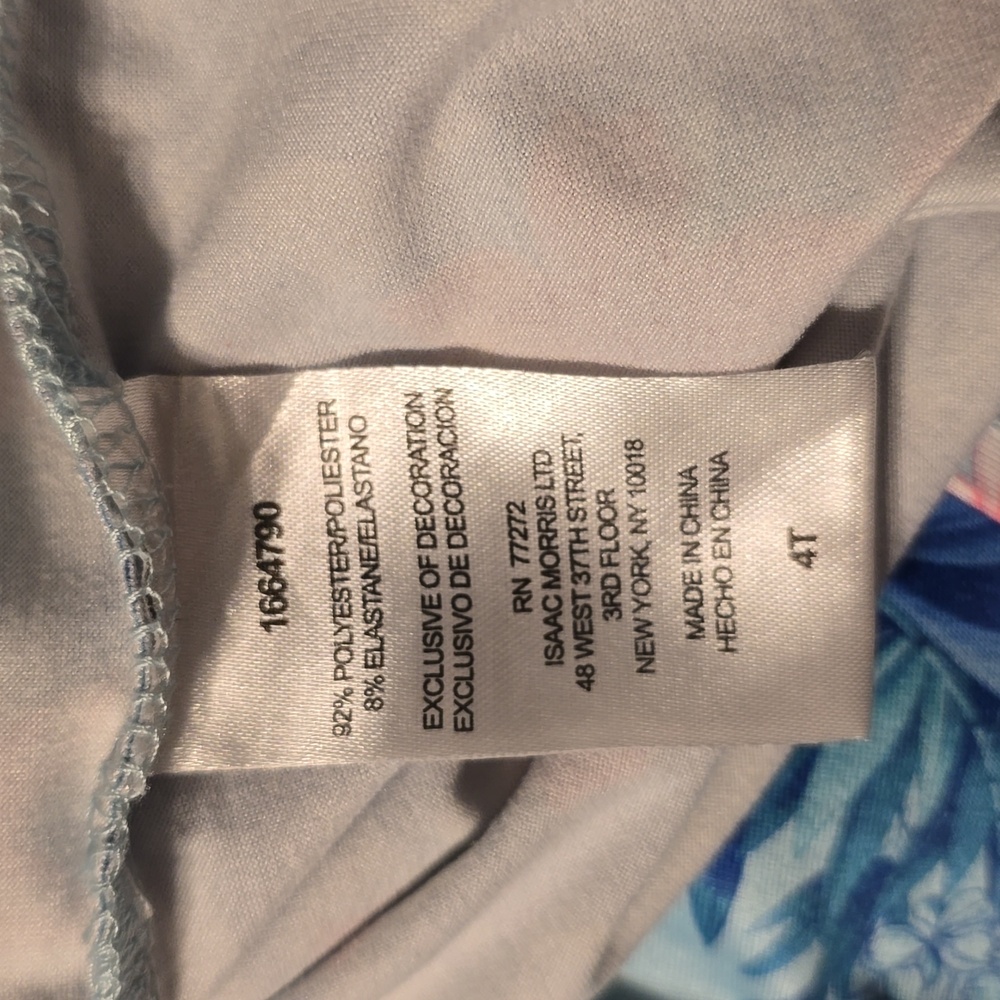 Tommy Bahama Dress Girls 4T Toddler Blue Multi Tiered Puff Sleeve Logo Tropical - Picture 9 of 9